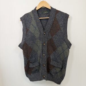 Luciano Barbera Louis Boston Wool Vest Men’s Size 50 Gray Argyle Grandpa Italy